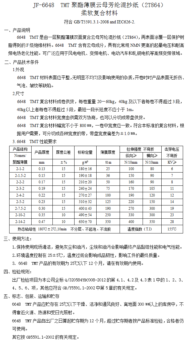 巨峰股份 6648 TMT（50μm T864）聚酯薄膜云母聚芳酰胺纤维混抄纸